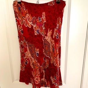 Red print CABi skirt. Knee length